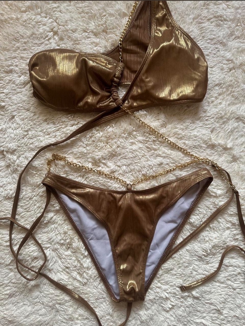 Metallic Bronze Women’s Bikini Set with Chain Detail